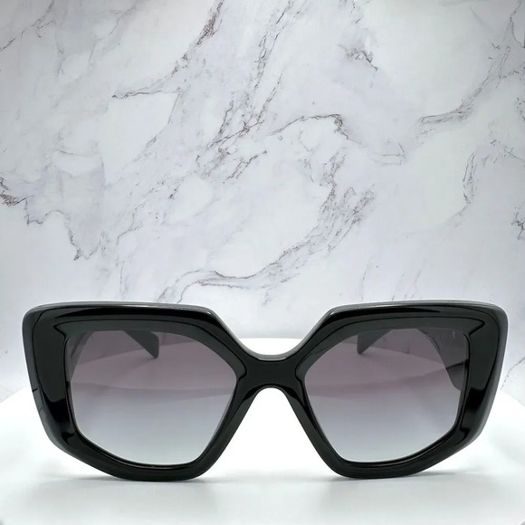 Prada Sunglasses Black Square Oversized Triangle Logo Italy Gradient Lens - Picture 3 of 16